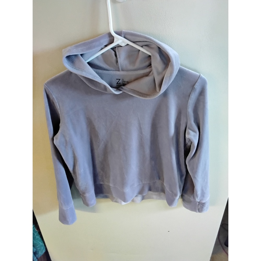 Z by Zella Girls Velour Hoodie Lavender Purple Cropped Sweatshirt Size L 10-12